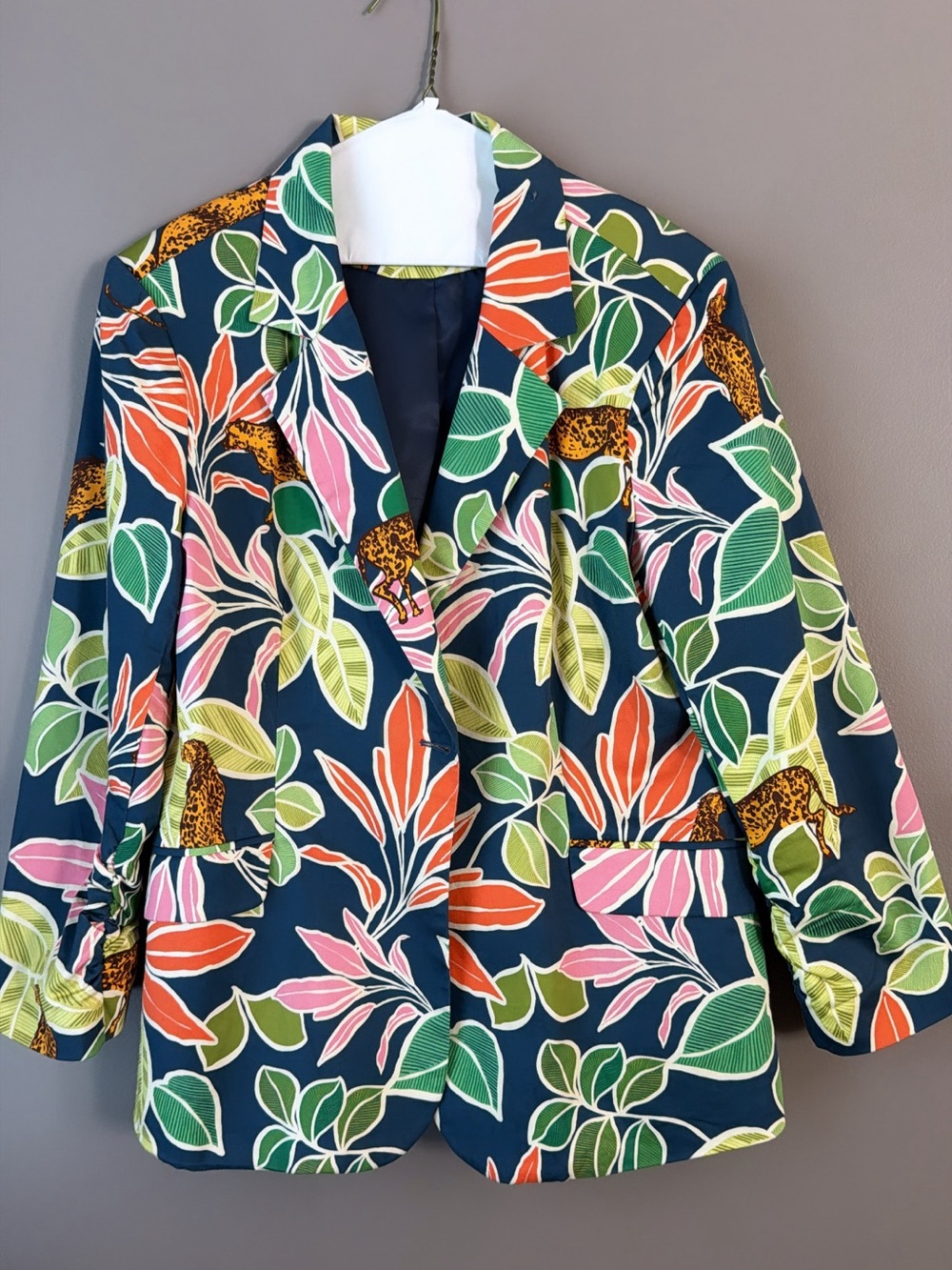 Fate Navy Tropical Leaf & Floral Blazer size Large